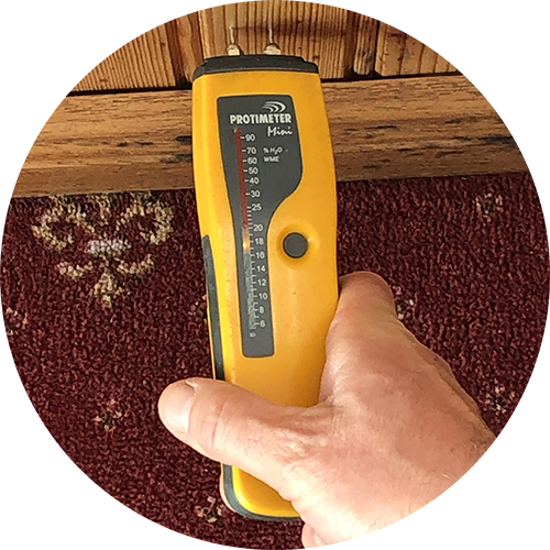 Home surveys image showing a man using a moisture sensor
